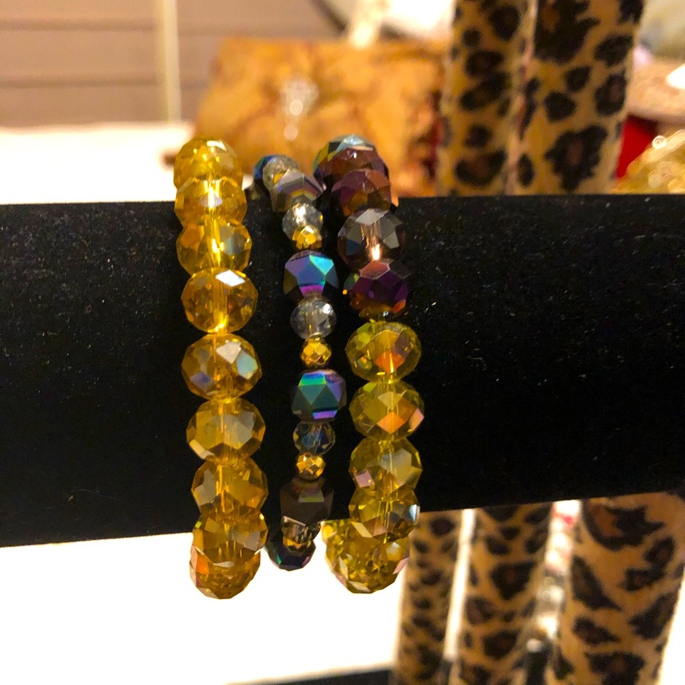 Mardi Gras theme. Three piece bracelet set.